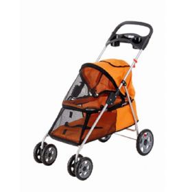 Pet Dog Buggy Stroller Trolley, Easy Folding Shockproof Four Wheels Water Resistant with Double Cap Holder & Food Tray