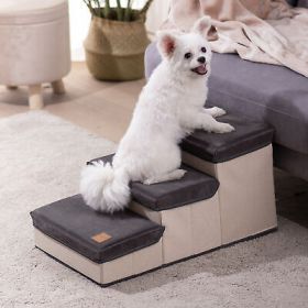 3 Tiers Foldable Dog Stairs,Pet Steps for Small to Medium Dogs,Dog Ladder