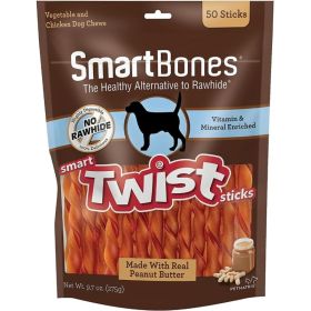 SmartBones Vegetable, Chicken and Peanut Butter Smart Twist Sticks Rawhide Free Dog Chew - 50 count