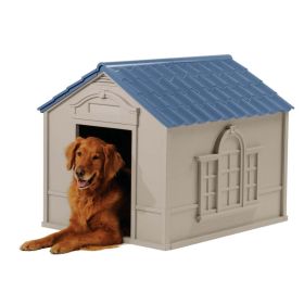 Deluxe Indoor & Outdoor Dog House for Medium/Large Breeds, Tan/Blue