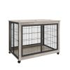 Furniture Style Dog Crate Side Table on Wheels with Double Doors and Lift Top.(Grey,43.7''w x 30''d x 31.1''h)