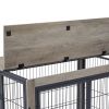 Furniture Style Dog Crate Side Table on Wheels with Double Doors and Lift Top.(Grey,43.7''w x 30''d x 31.1''h)
