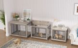Furniture Style Dog Crate Side Table on Wheels with Double Doors and Lift Top.(Grey,43.7''w x 30''d x 31.1''h)