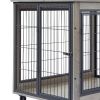 Furniture Style Dog Crate Side Table on Wheels with Double Doors and Lift Top.(Grey,43.7''w x 30''d x 31.1''h)