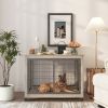 Furniture Style Dog Crate Side Table on Wheels with Double Doors and Lift Top.(Grey,43.7''w x 30''d x 31.1''h)