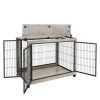 Furniture Style Dog Crate Side Table on Wheels with Double Doors and Lift Top.(Grey,43.7''w x 30''d x 31.1''h)